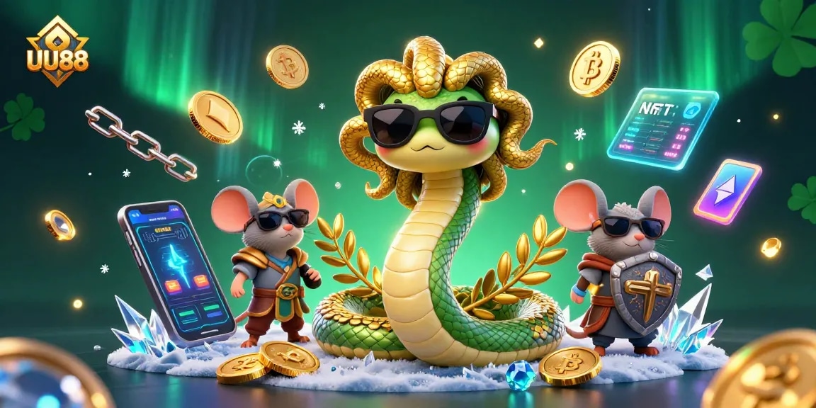 Experience exciting gameplay with UU88 in this lively 3D casino illustration featuring captivating characters and crypto elements.