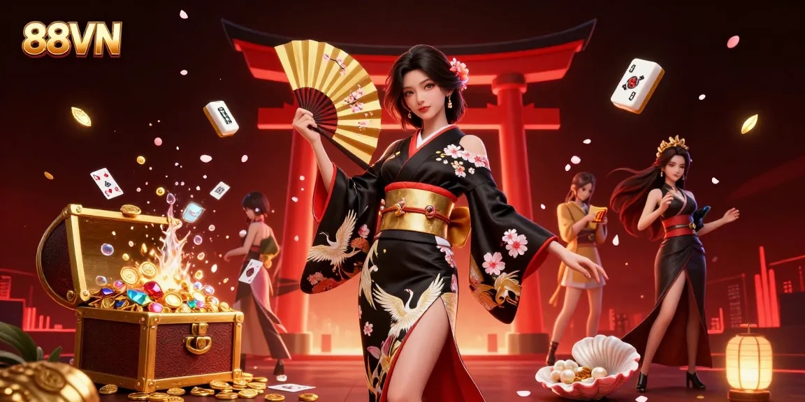 Experience the thrill of 88VN online gaming with a vibrant 3D casino scene featuring rich visual elements.