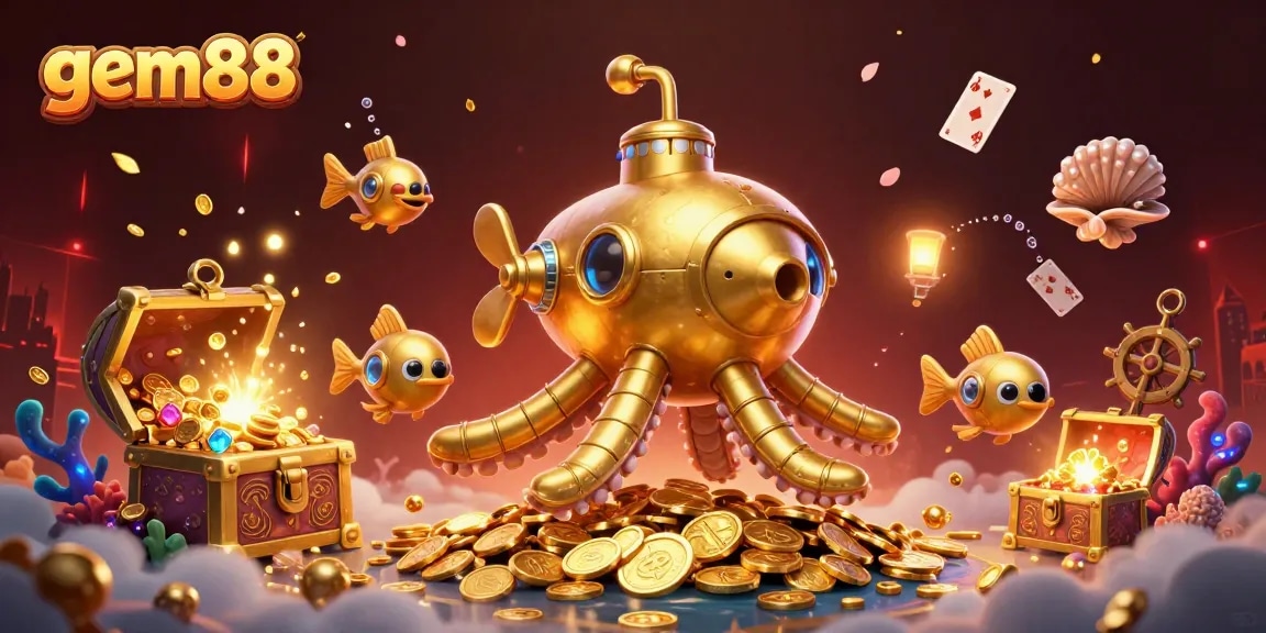 Experience thrilling wins at gem88 with golden coins and vibrant casino elements in this fantasy scene.