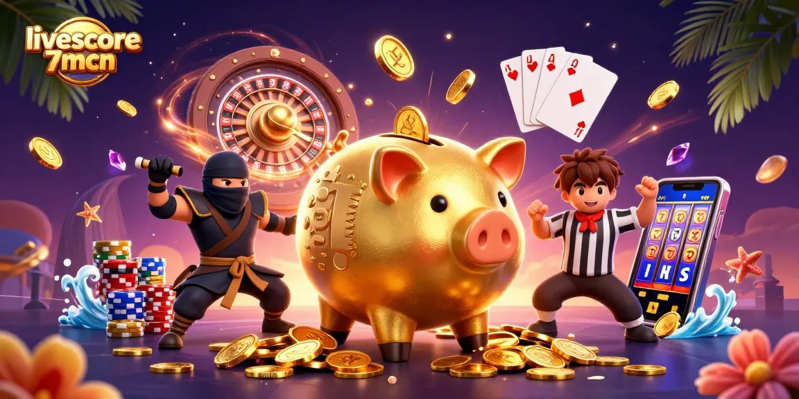 Experience exciting action with livescore 7mcn in a vibrant 3D casino-themed illustration.