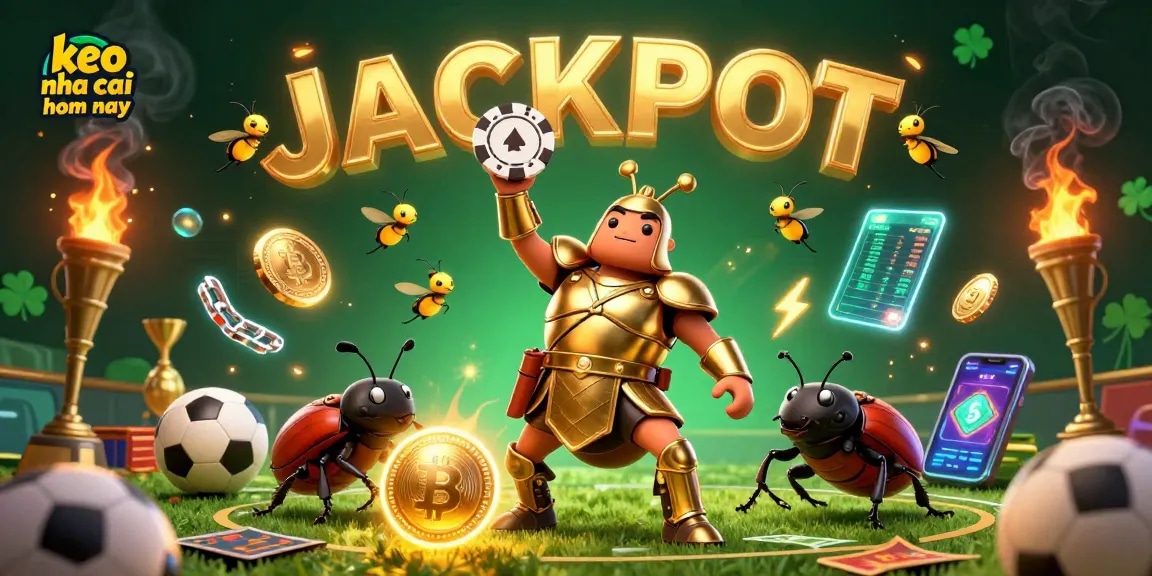Engage in sports betting with keo nha cai hom nay as a victorious beetle lifts a poker chip.