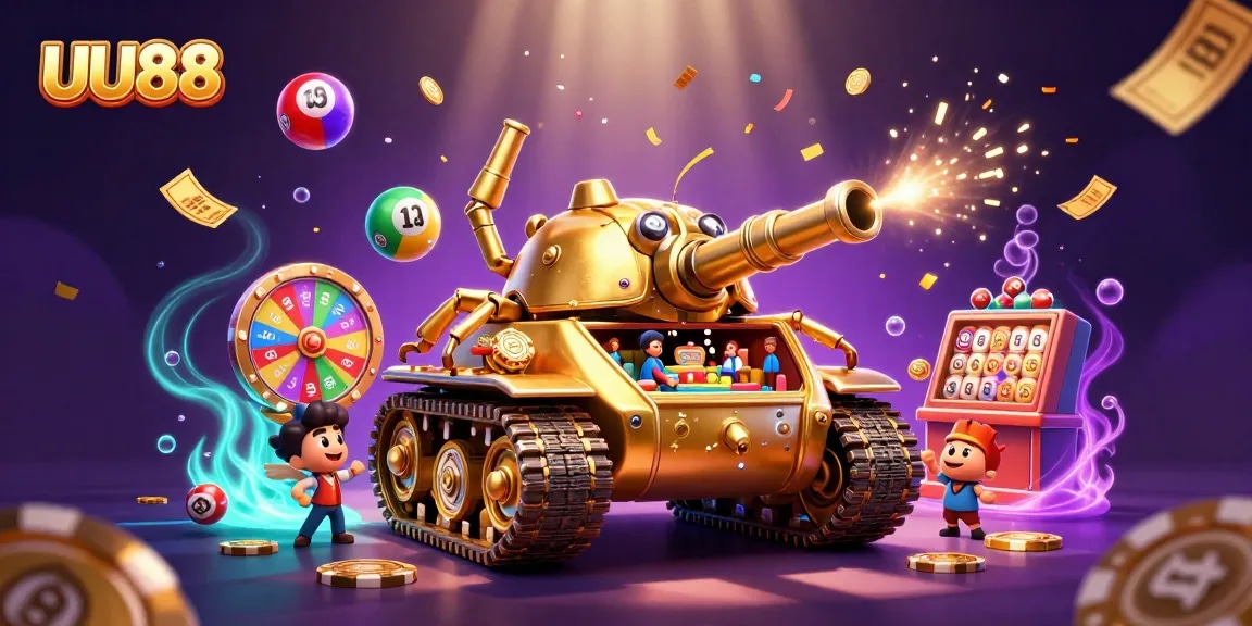 Experience the excitement of UU88 with dynamic lottery balls and a golden beetle tank casino.