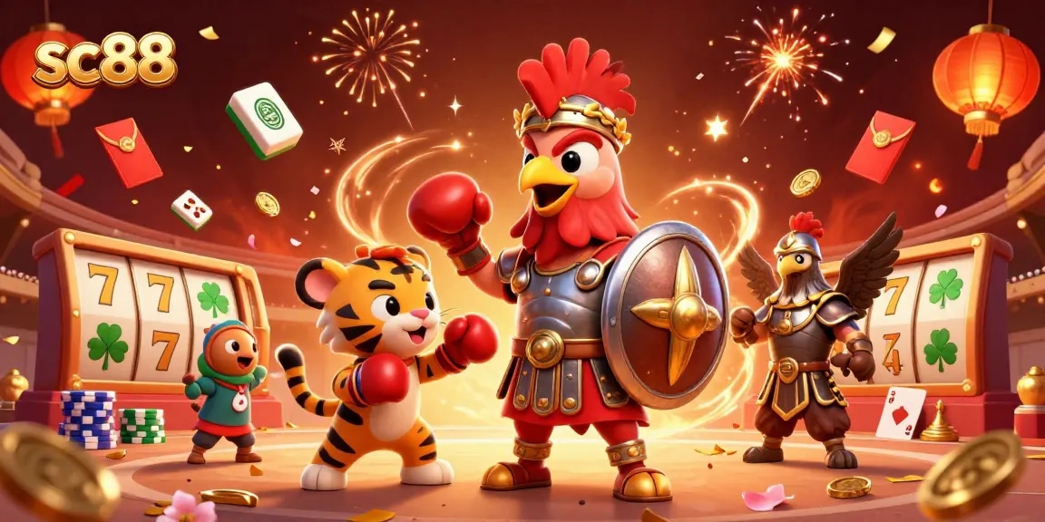 Experience winning moments with sc88 at a vibrant casino scene featuring 3D characters and gaming elements.