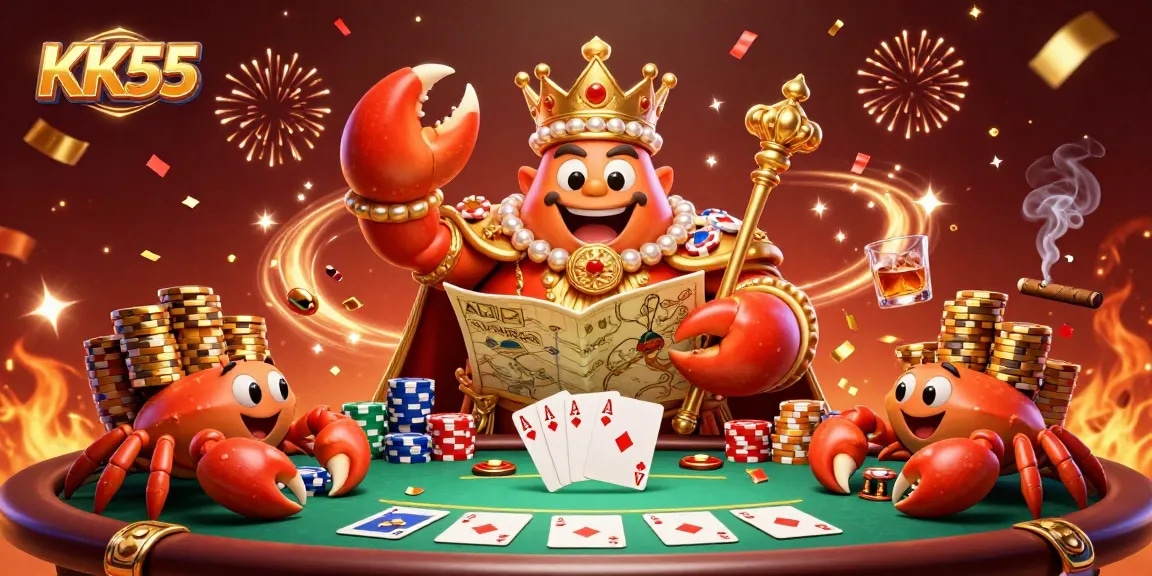 Engage in thrilling gameplay at KK55, featuring golden crab emperor and dynamic poker elements.