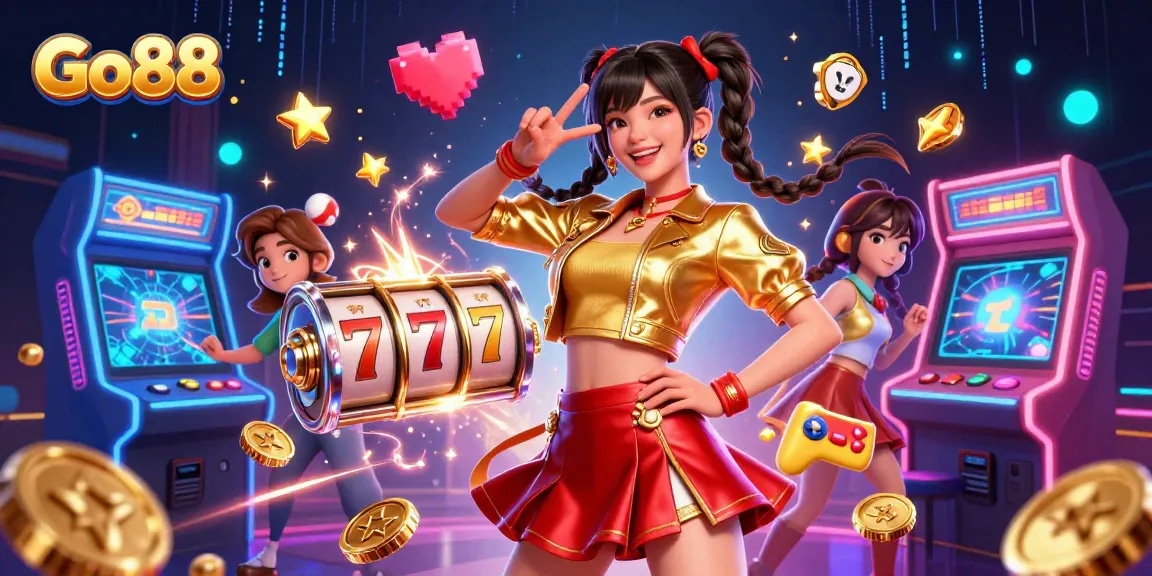Experience thrilling gaming at Go88 with vibrant slot reels and energetic visuals.