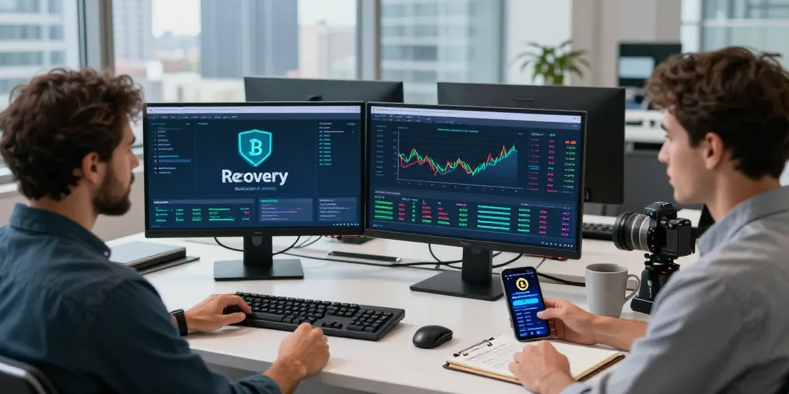 Crypto recovery workspace with blockchain analysis and expert consulting, showcasing innovative technology and security.