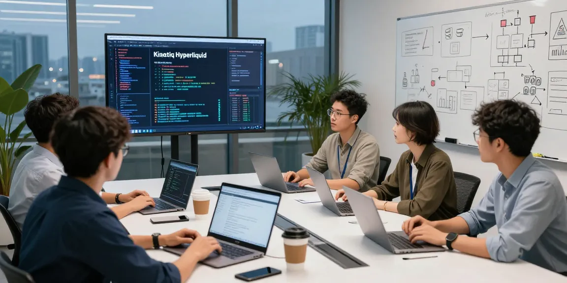 Kinetiq Hyperliquid development team collaborating in a modern workspace.