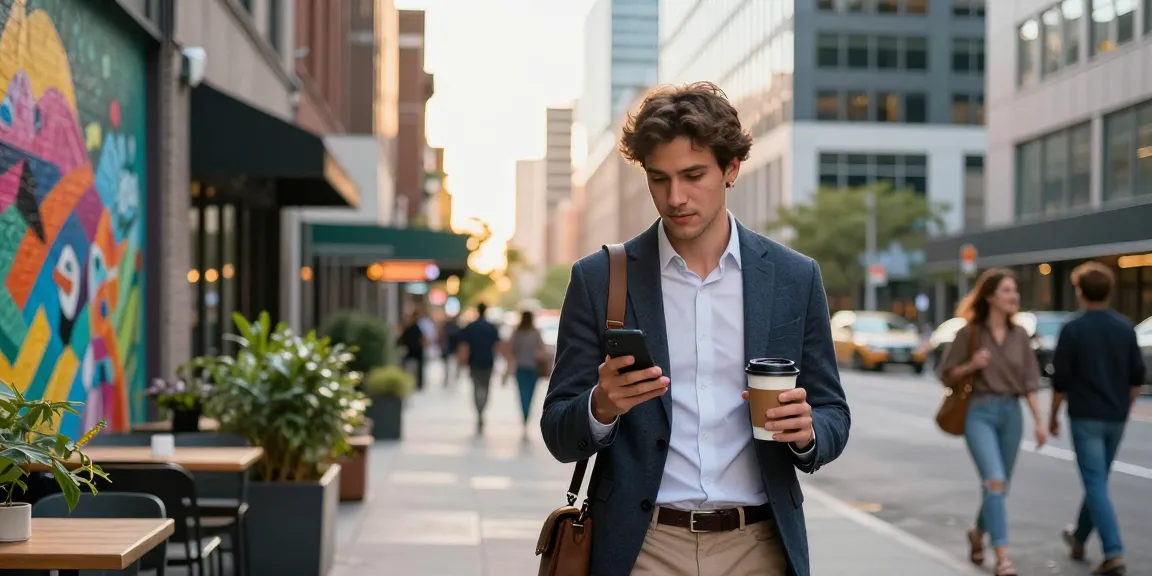 Stylish young professional engaging with their smartphone on the street, embodying the essence of urban lifestyle from 88m.lifestyle.