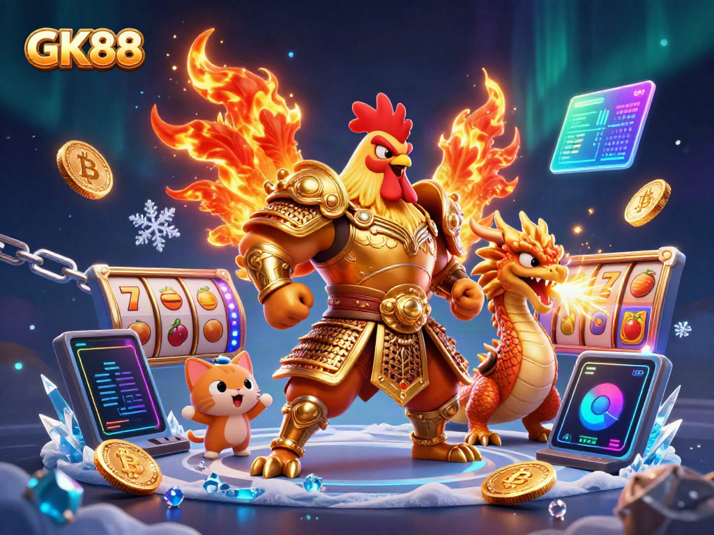 Experience GK88 with an exciting scene featuring dynamic casino elements and colorful characters.