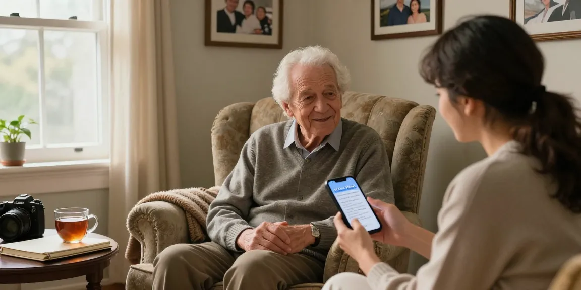 Heartwarming moment of parent and child connecting through intheirwords.ai story prompts in a cozy living room.
