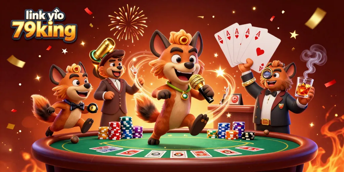 Experience the excitement at link vào 79king with a vibrant casino scene featuring hyena comedians and bartenders amidst thrilling poker action.