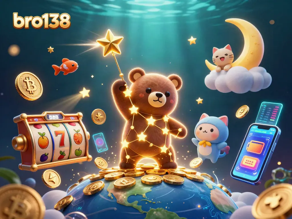 Experience thrilling wins with bro138 at this vivid casino-themed 3D illustration featuring dynamic gameplay.