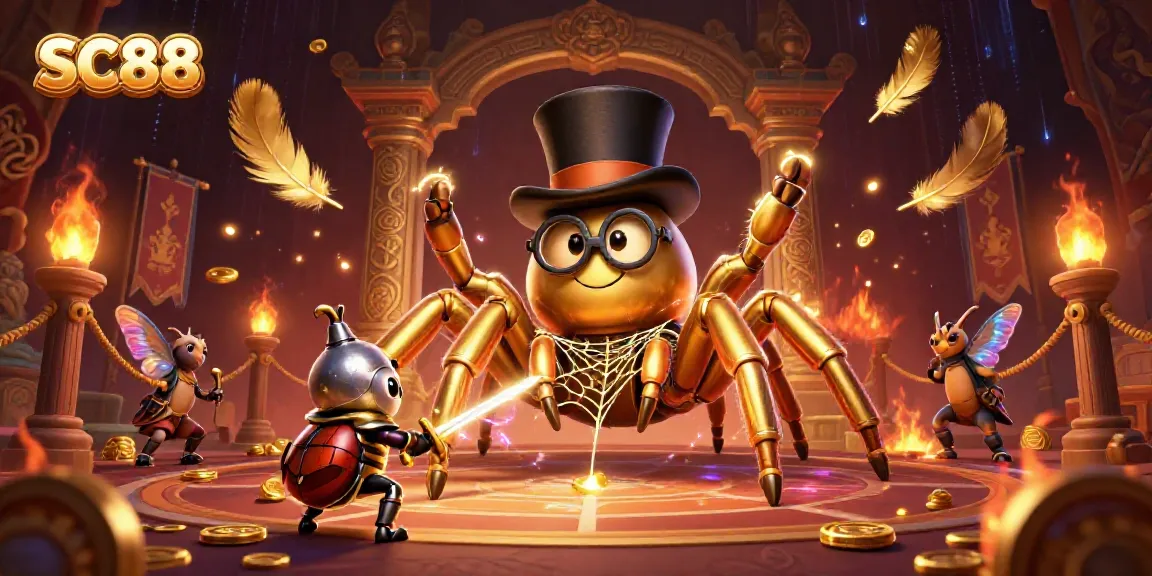 Engage with SC88, a vibrant casino scene featuring a giant tarantula and beetle knight.