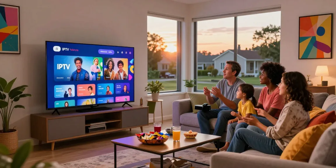 Family enjoying IPTV services in a cozy living room, showcasing engaging streaming experience.