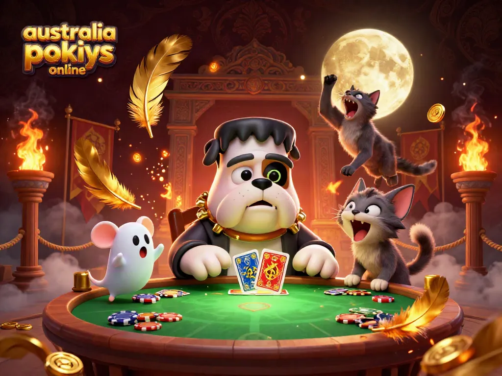Experience thrilling australia pokies online action with colorful characters in a vibrant casino scene.