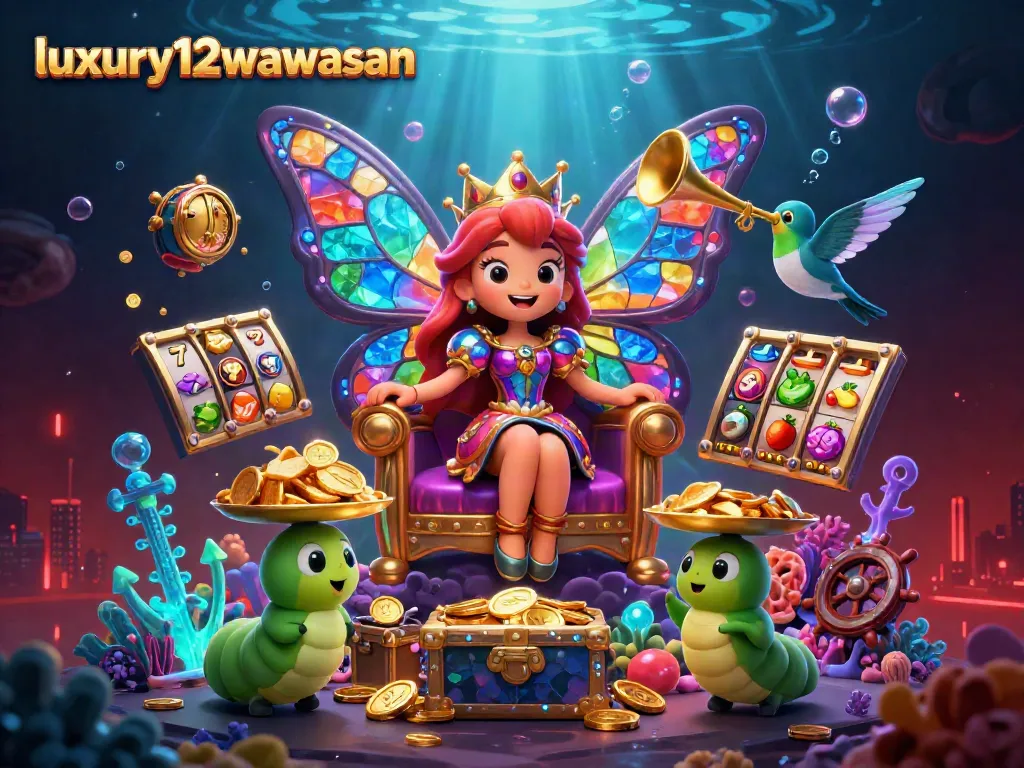 Spin the slots at luxury12wawasan with a vibrant illustration of a magical gambling scene.