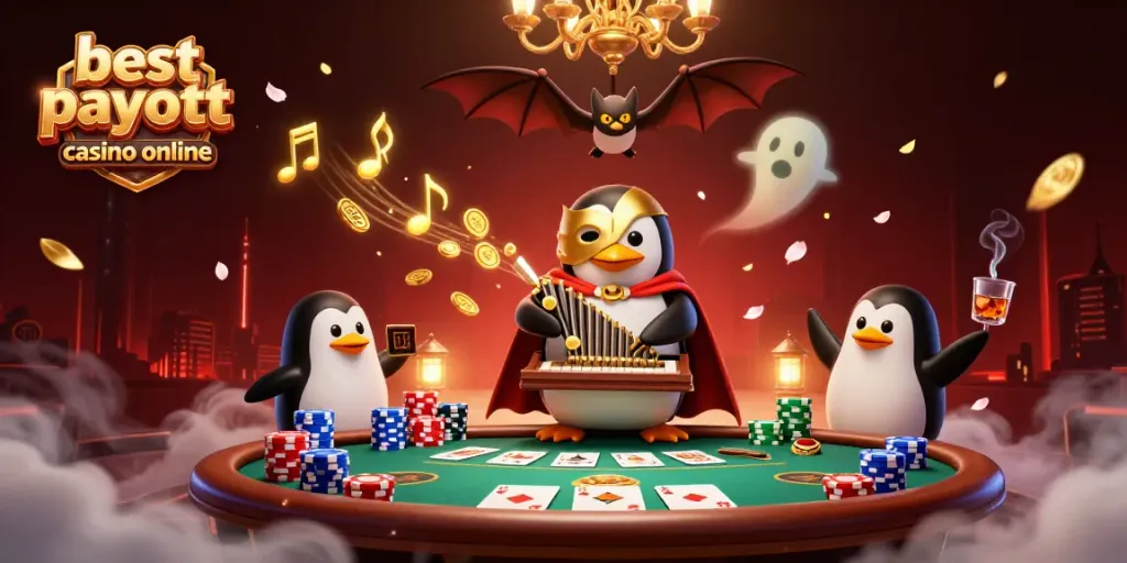 Experience excitement at the best payout casino online with a 3D penguin organist and poker elements.
