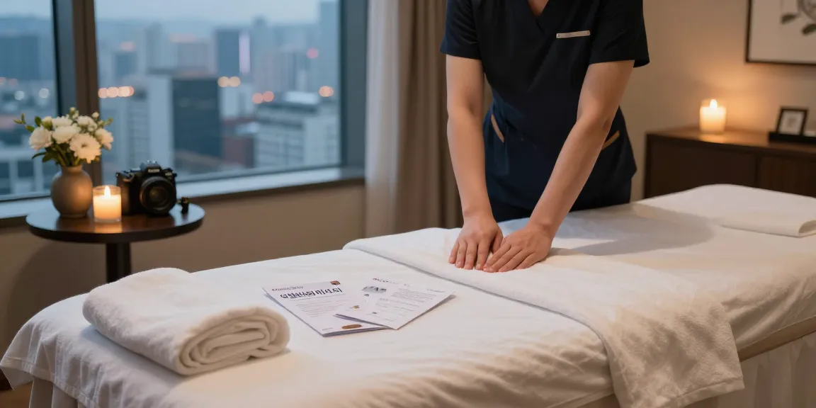 Relaxing 서울출장마사지 scene in a tranquil hotel room with soothing ambiance and professional therapist.