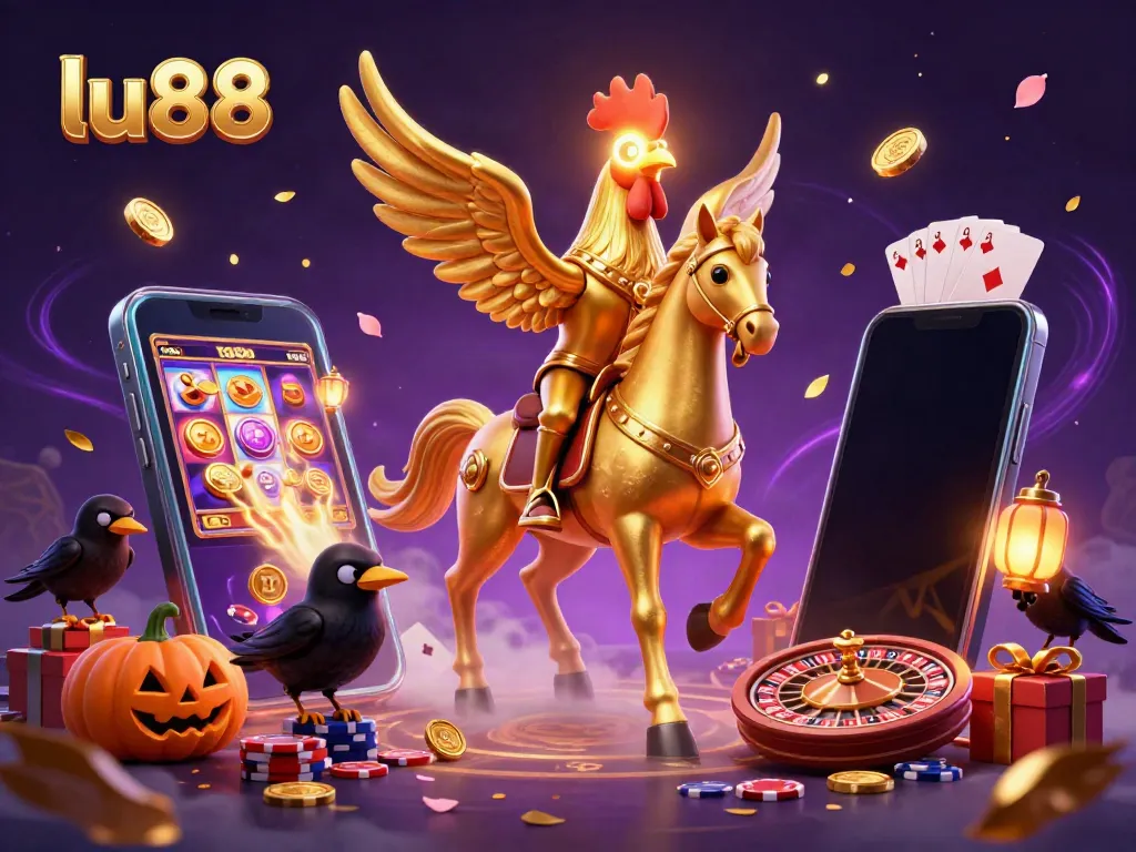Spin and win at lu88 with a golden rooster and its companions in a vibrant casino scene.