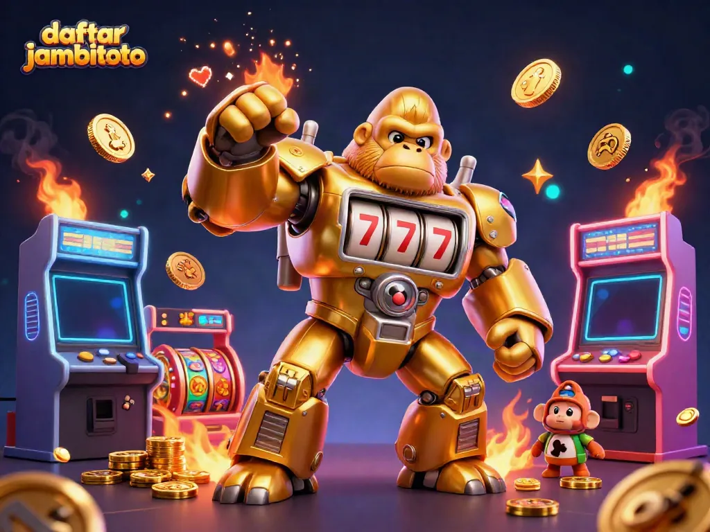 Experience thrilling action with daftar jambitoto as a golden gorilla mech bursts coins while playing slots.