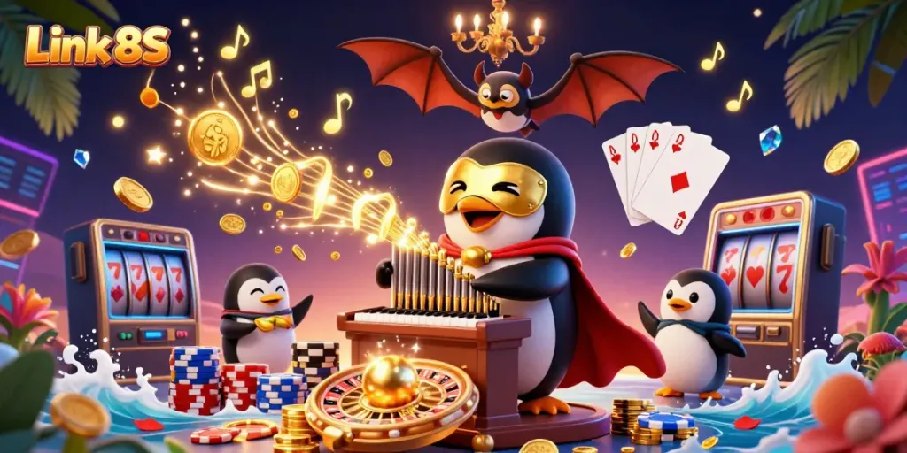 Engage in exciting gameplay with Link 8S, showcasing a dynamic casino scene with characters and elements.