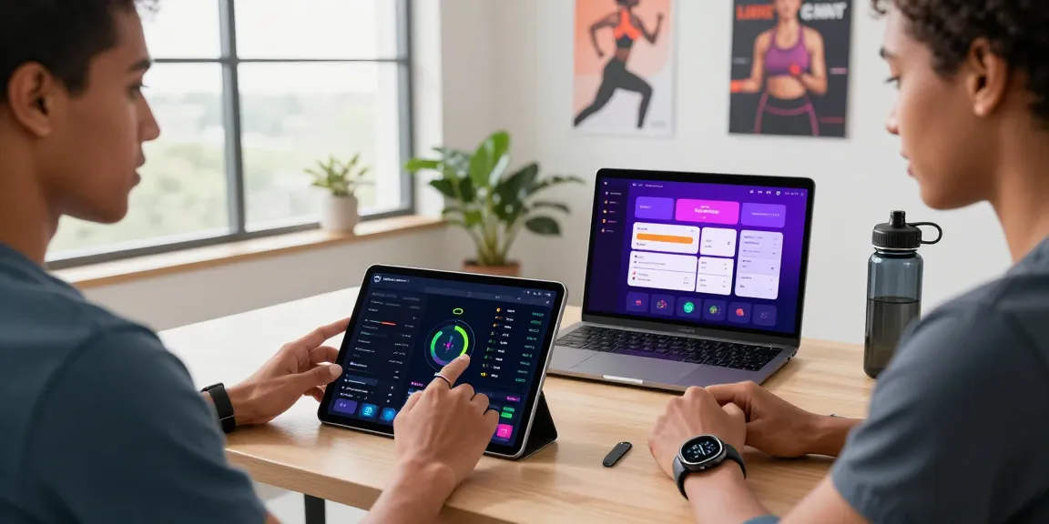 Person analyzing health metrics using a smart ring in a modern workspace.