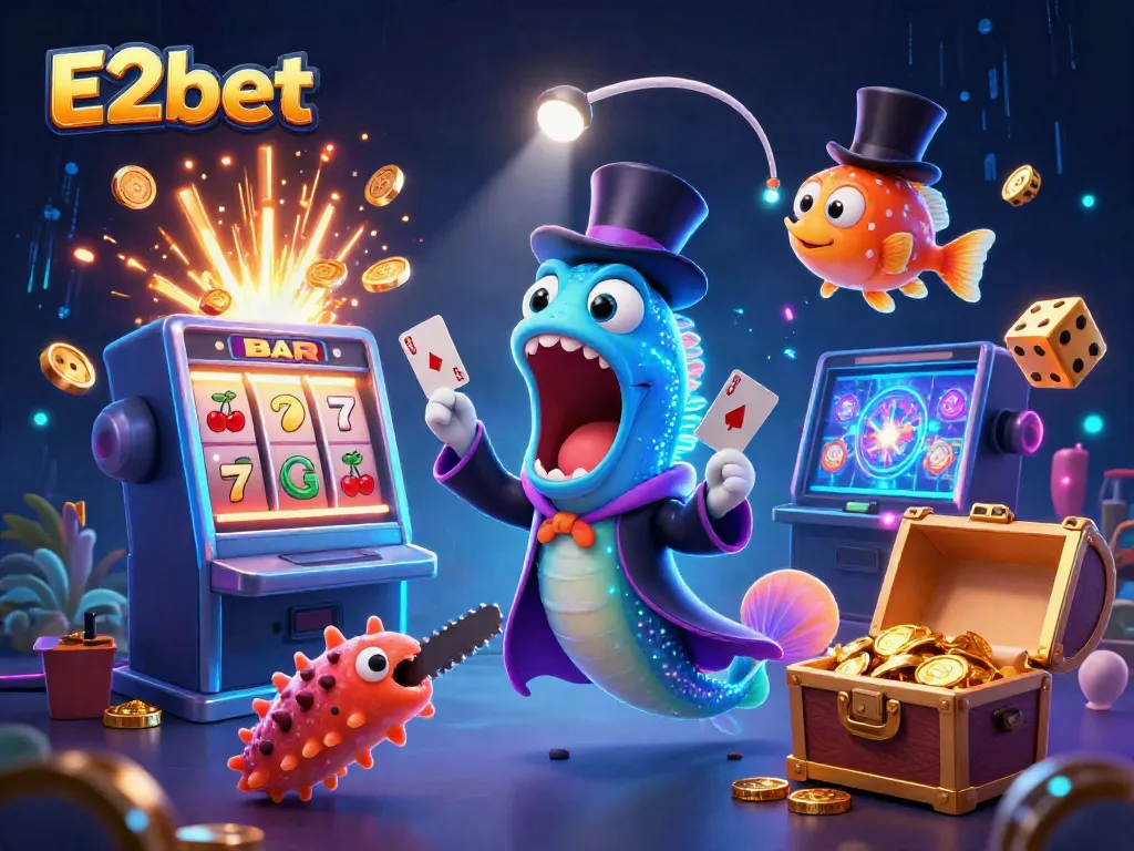Witness the magical E2bet casino world with a enchanting eel, anglerfish, and sea cucumber creating excitement.