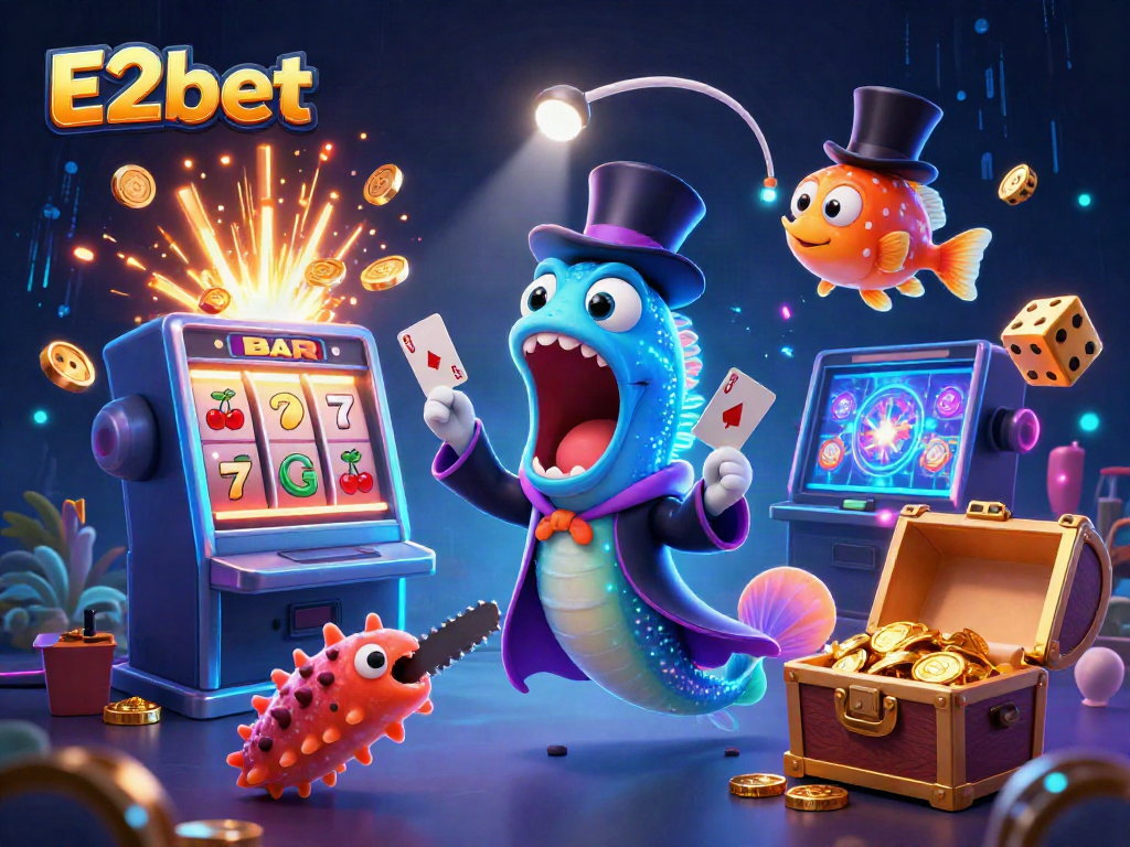 Witness the magical E2bet casino world with a enchanting eel, anglerfish, and sea cucumber creating excitement.