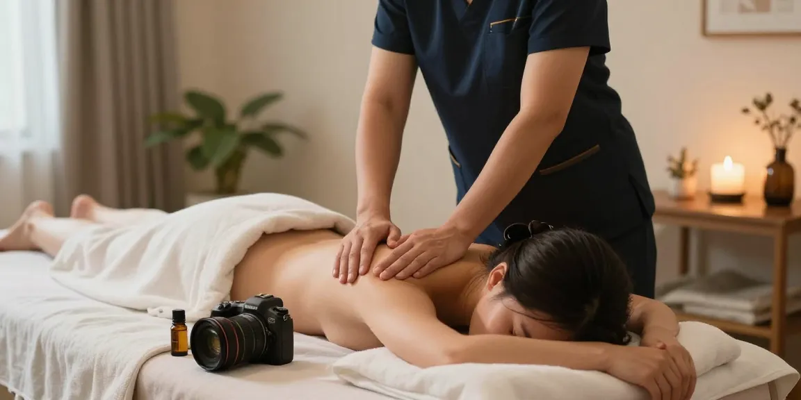 Relaxing 출장마사지 session in tranquil home setting with therapist.