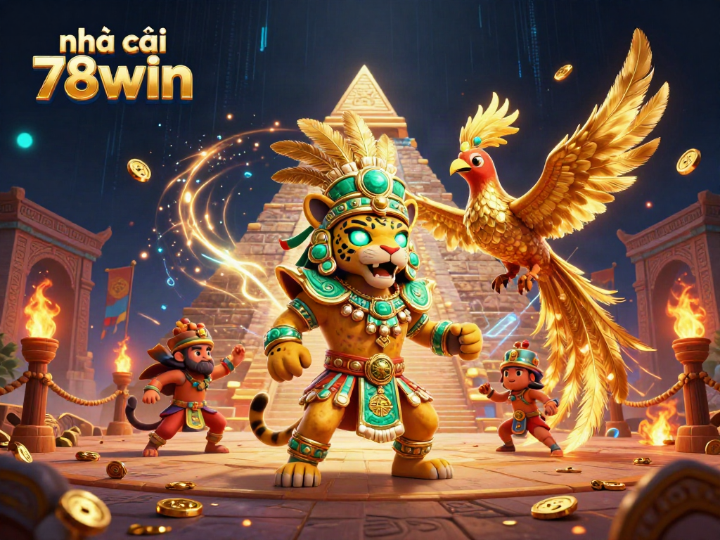 Experience the thrill of betting at nhà cái 78win with vibrant casino elements and Mayan imagery.