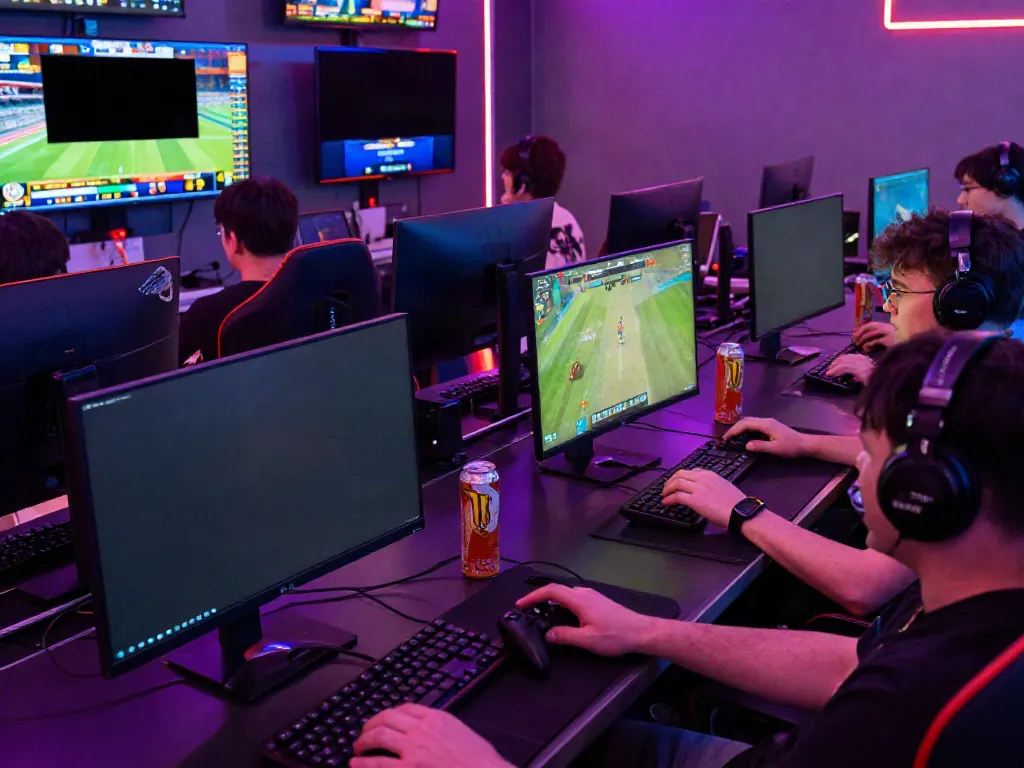 Players intensely engaged in online gaming activities including tx88 betting.